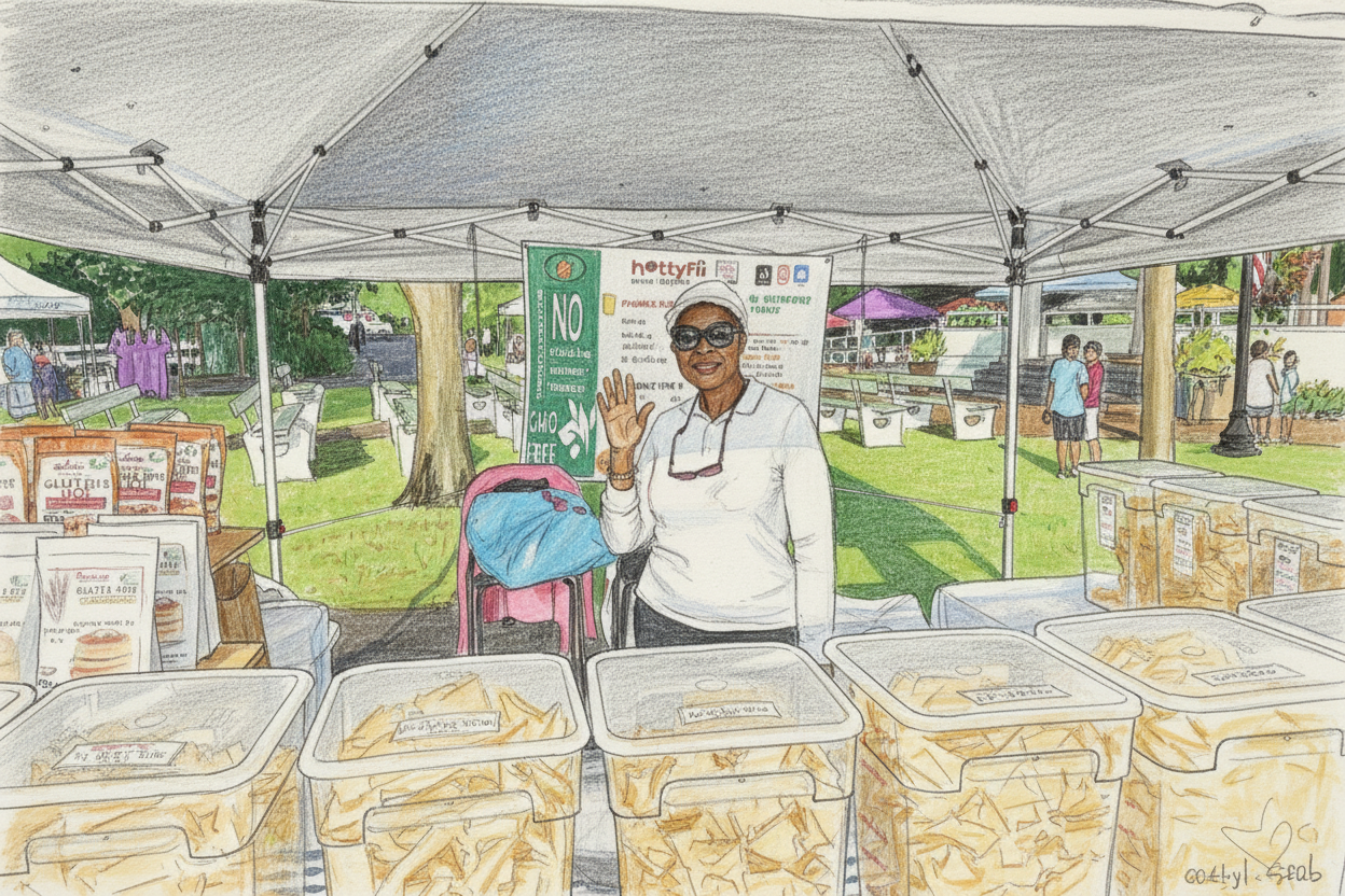 Colored sketch of market booth